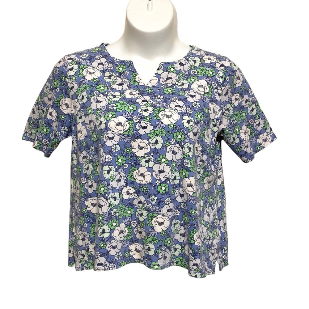 Croft & Barrow Top Women's Size XL Multicolored Floral Short Sleeve Cotton Tee
